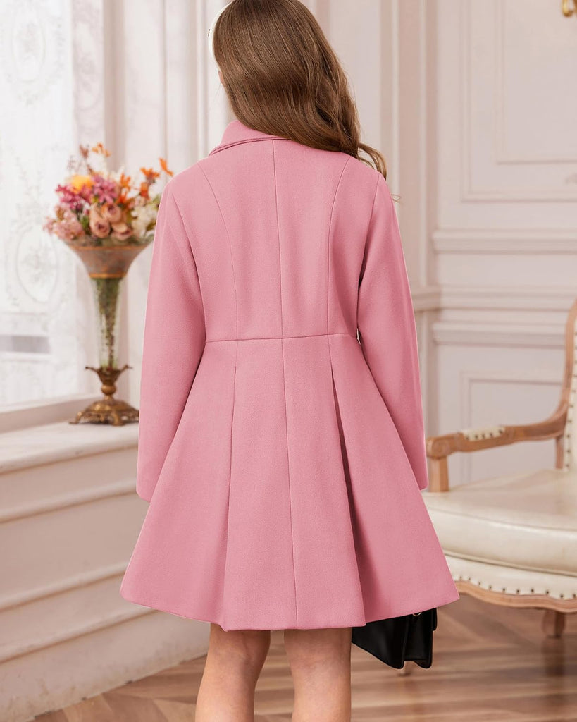 Girls Dress Coat Wool Peacoat with Lapel Pockets Winter Warm Long Jacket for Kids