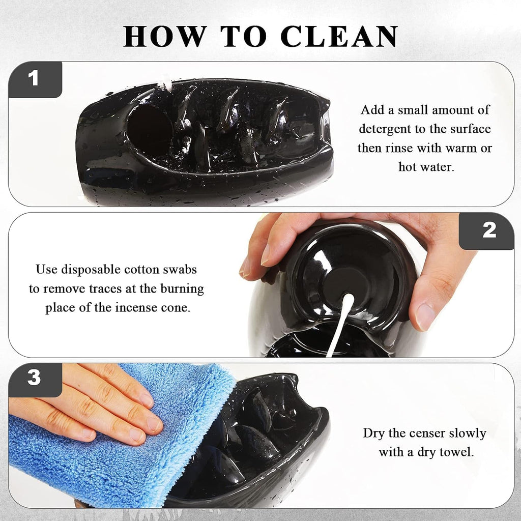 Ceramic Backflow Incense Holder Waterfall Incense Burner, Black - Set of 152