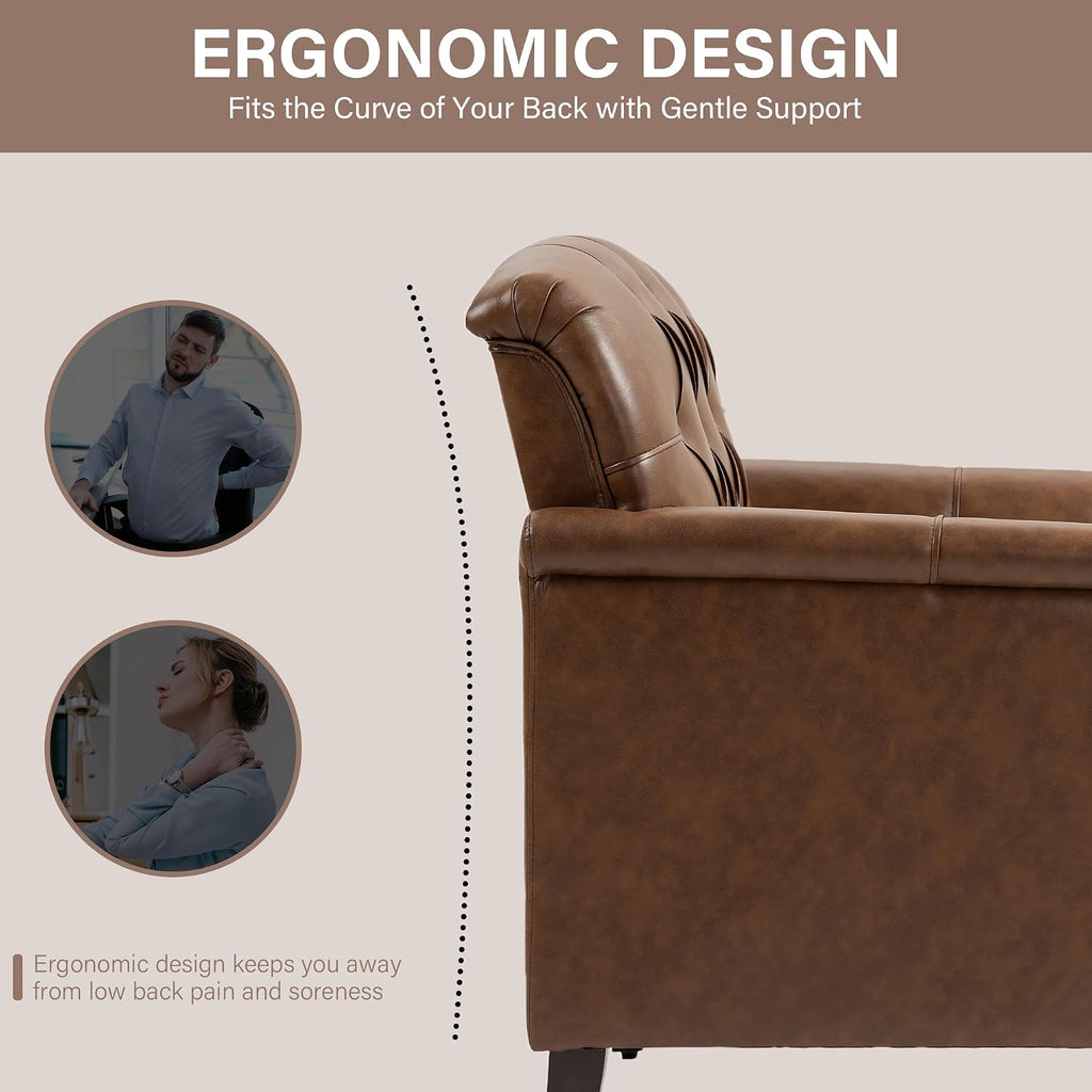 Faux Leather Armchairs, Upholstered Accent Chair, Brown - Set of 2