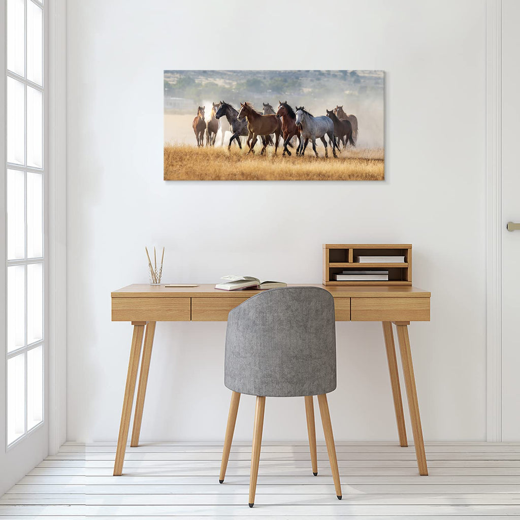 Running Horse Canvas Wall Art, Western Horse Herd Picture, 40x20