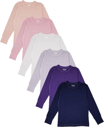Girls/Boys/Toddler 6 Pack Athletic Performance Long Sleeve Undershirt Tops/Base Layer Cotton Stretch Shirts