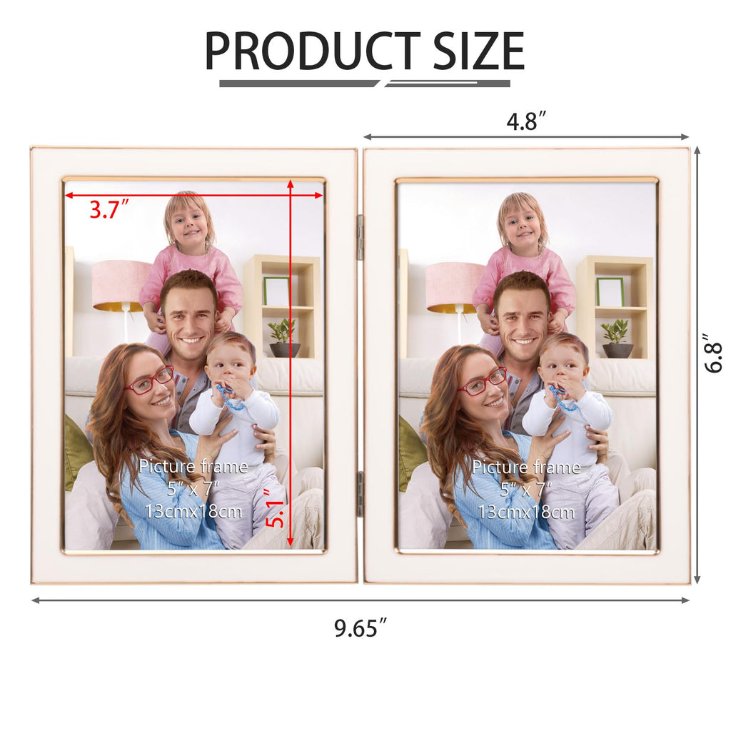 5x7 Double Picture Frame, Tempered Glass, White Enamel