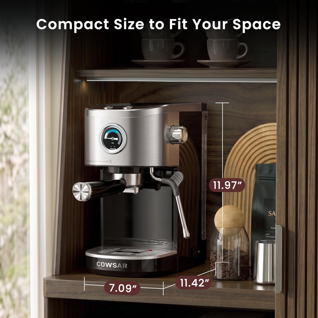 20 Bar Espresso Machine with Fast Heating System, Brew Ready in 5s, 3s Instant Steam, Powders & Capsules, Brews 2+