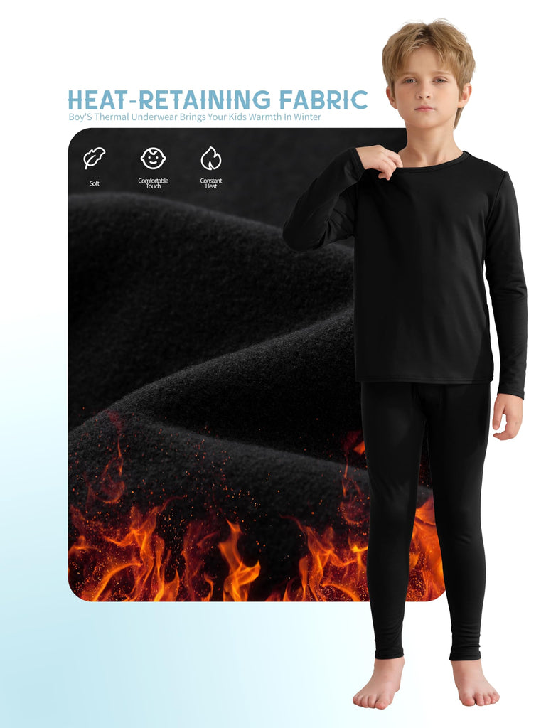 3 Set Boys Thermal Underwear Set, Kids Thermal Long Johns Boy Fleece Lined Base Layer for Skiing, Cold Weather