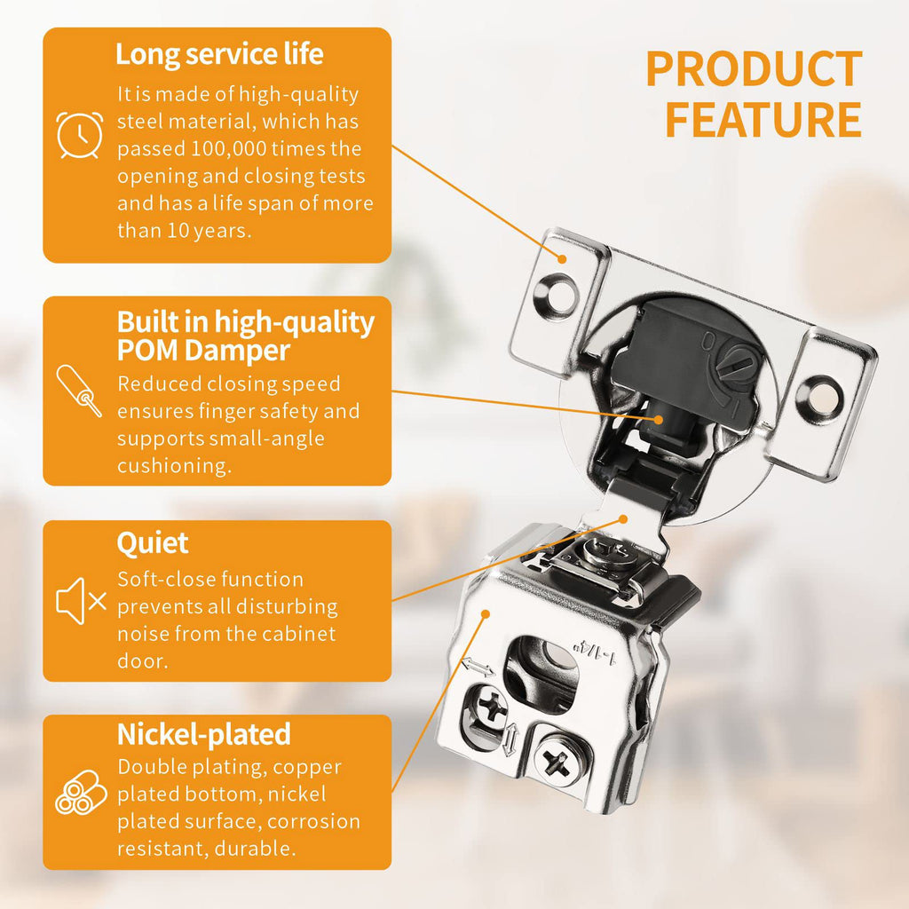 30 Pack 1-1/4" 4D Overlay Soft Close Concealed Hinges for Face Frame Door, Control Closing Speed, Smooth Slow Self