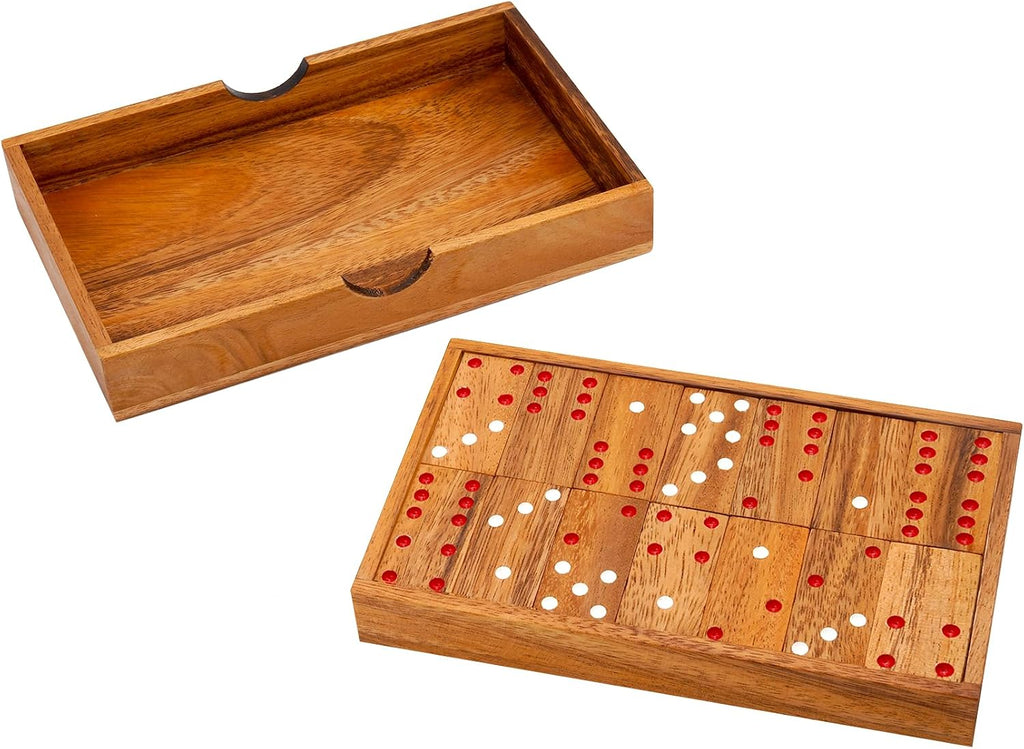 Wood Dominos Set for Adults Double 6 Classic Thick Wooden Professional Colored Dominoes Game Travel Portable Six
