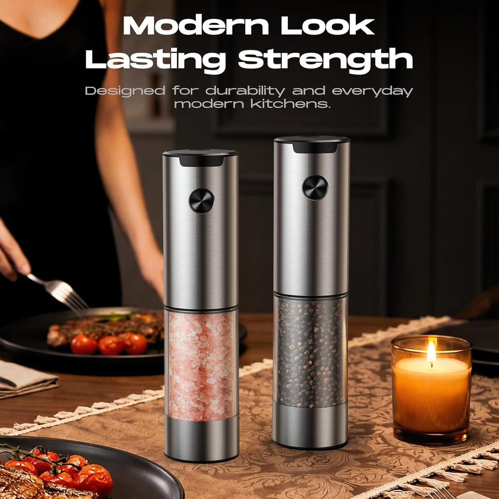 Electric Salt and Pepper Grinder Set, Battery Automatic Salt and Pepper Shaker with Adjustable Coarseness, Large