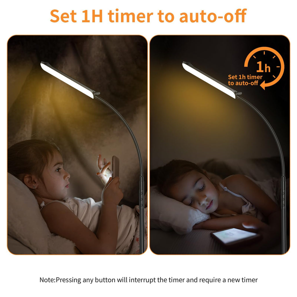2 Pack Floor Lamps Reading Light, 1800LM Black