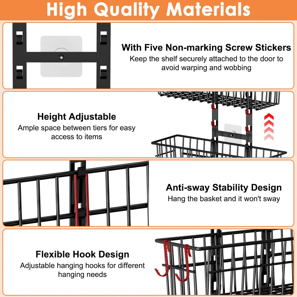8 Tier Over The Door Organizer, Adjustable Hanging Door Organizer with 8 Wire Baskets 6 Hooks, Behind The Door