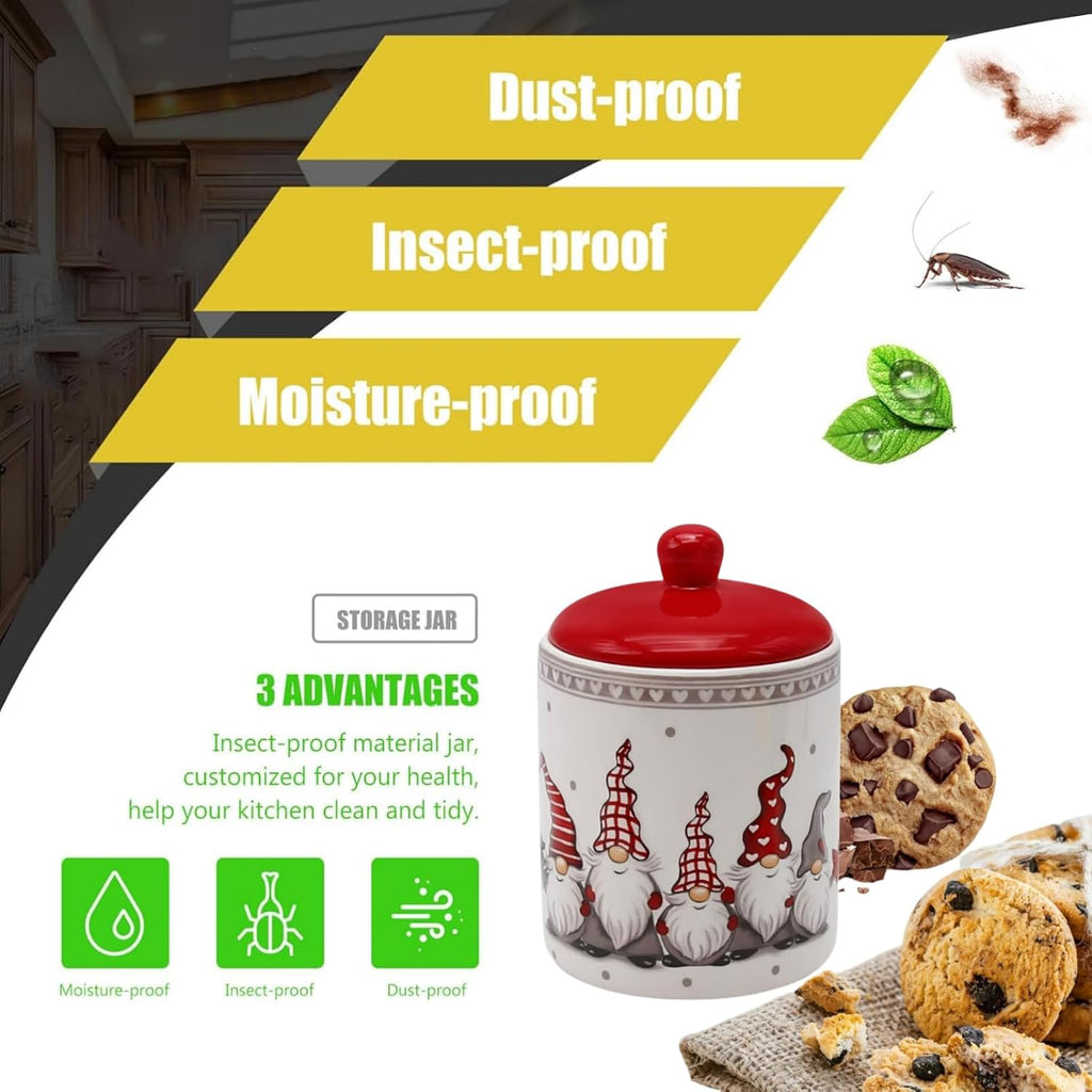 Cookie Jars with Airtight Lid, Christmas Themed Winter Holiday Ceramic Cookie Jar, Xmas Ceramic Storage Container