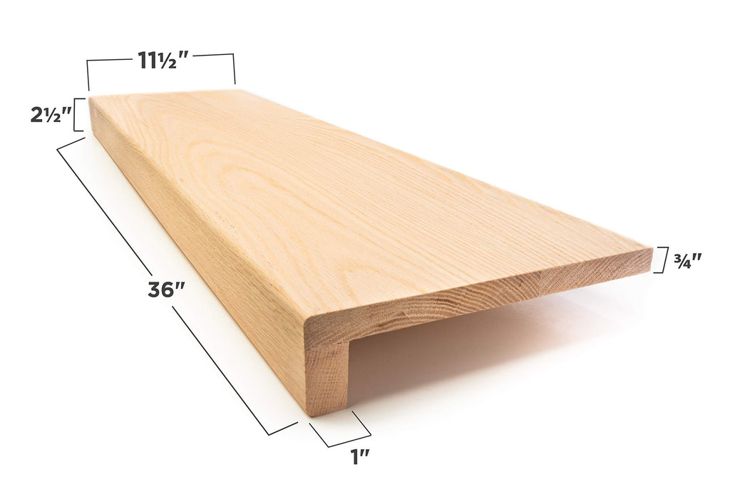 Solid Red Oak Stair Tread with Large (1 3/4") Square Nose Profile (36" x 11 1/2")