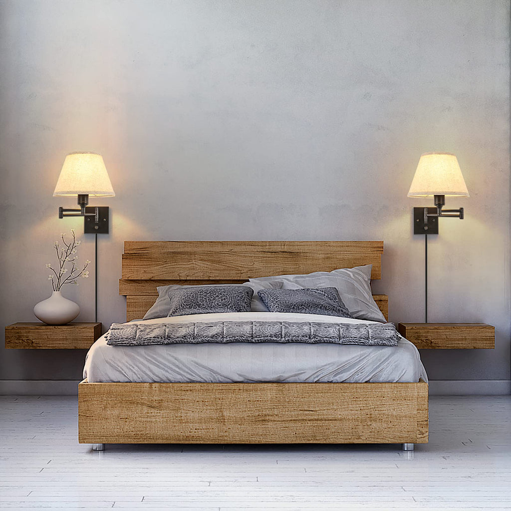 Wall Sconce Plug in, Dimmable Wall Sconces Set of Two Swing Arm Wall Lights with Plug in Cord and On/Off Dimmer