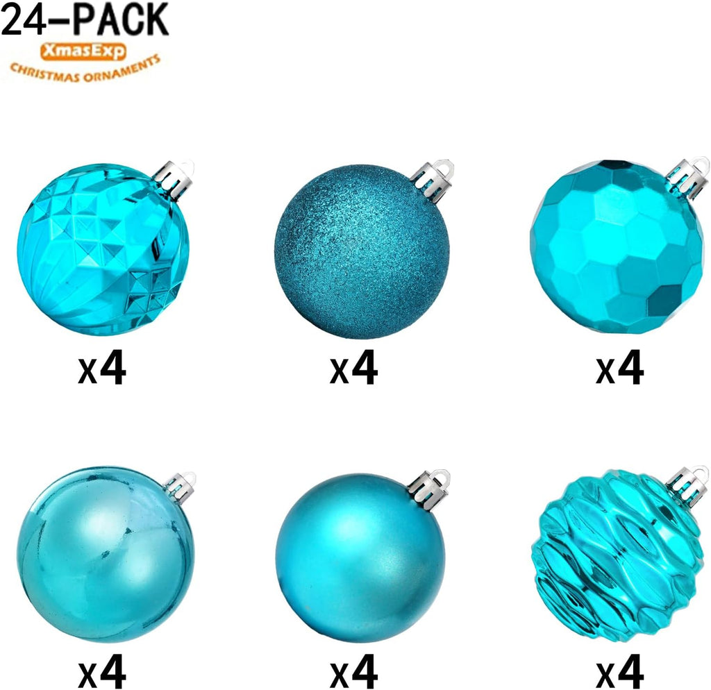 60mm/2.36" Christmas Ball Ornaments Shatterproof Christmas Ornaments Set Decorations Balls - (2.36'', Lake Blue) - Set of 24