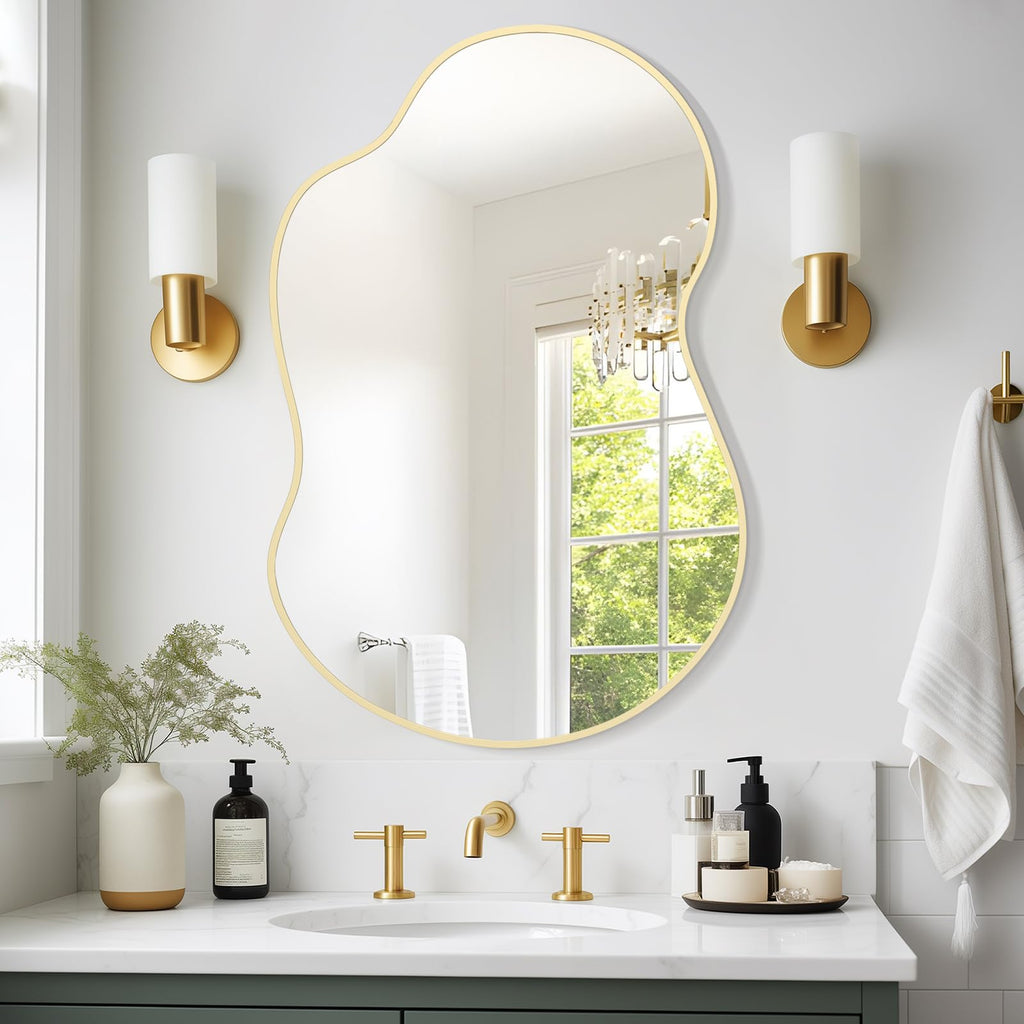 Gold Asymmetrical Mirror, Modern Irregular Wall Mirror with Aluminum Frame, and Entryway 36" H x 24" W (Gold)