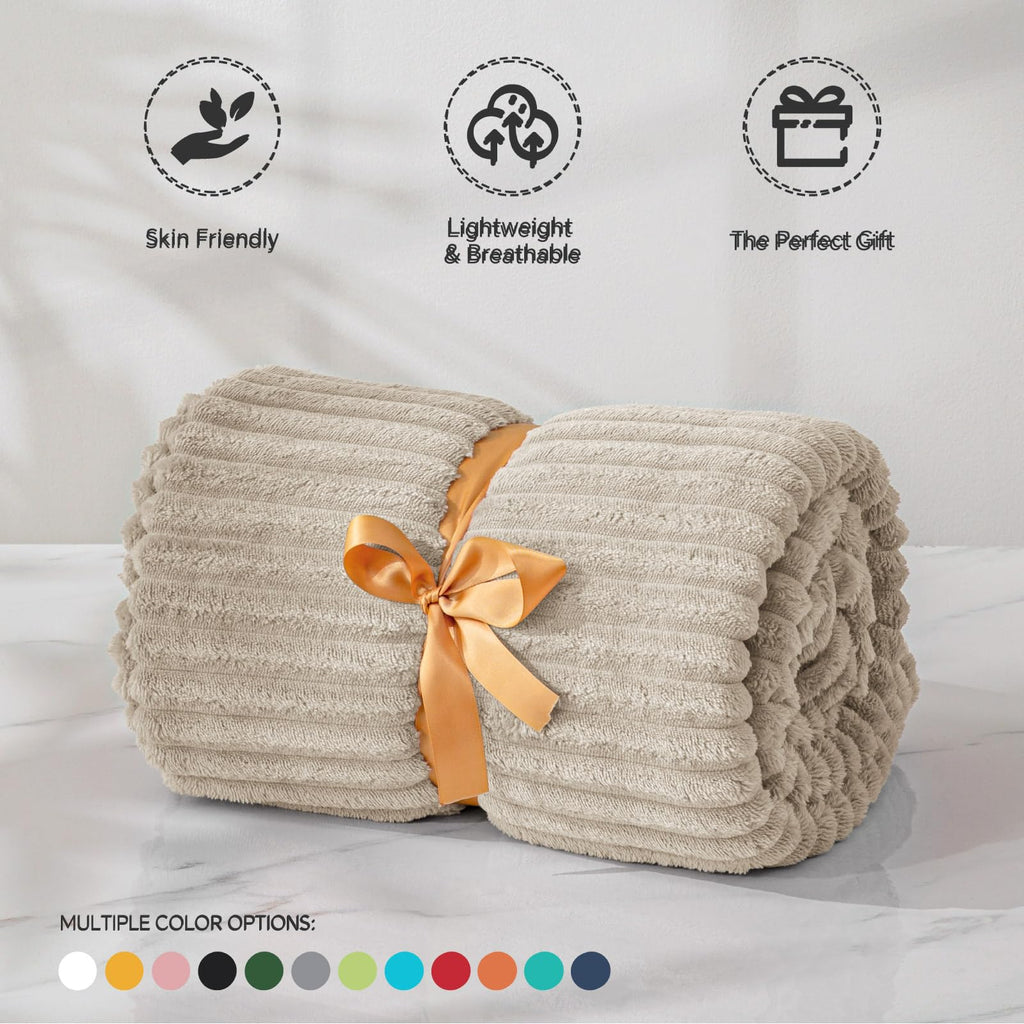 3D Ribbed Linen Fleece Fall Throw Blanket for Couch, 50x60 Inch