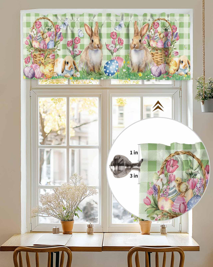 Easter Basket Curtain Valance for Windows/Living Room/Kitchen/Bathroom/Farmhouse, Easter Bunny Eggs Spring Floral