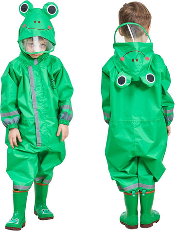 Toddler Rain Suit, Kids Muddy Play Buddies One Piece Hoodie Rain Jacket Coat Poncho Gear Coverall Baby Girl Boy