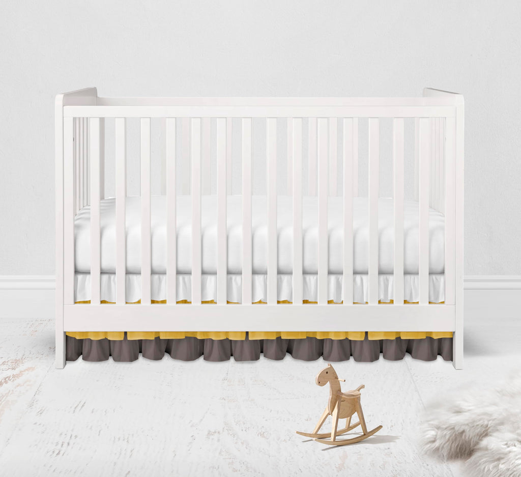 Mix N Match Solid 3 Layer Ruffled Crib Skirt (White/Yellow/Grey)