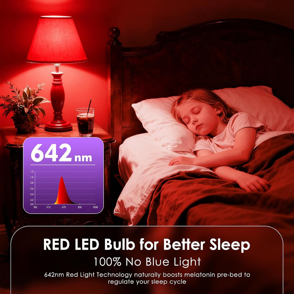 Red LED Light Bulbs for Sleep Dimmable, 60W Eq Bedroom Lamp, 4 Pack