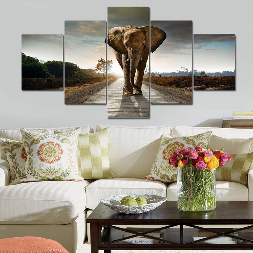 5 Panels Elephant Pictures Paintings on Canvas Prints Wall Art Bedroom Home Decorations Large Size Modern Stretched