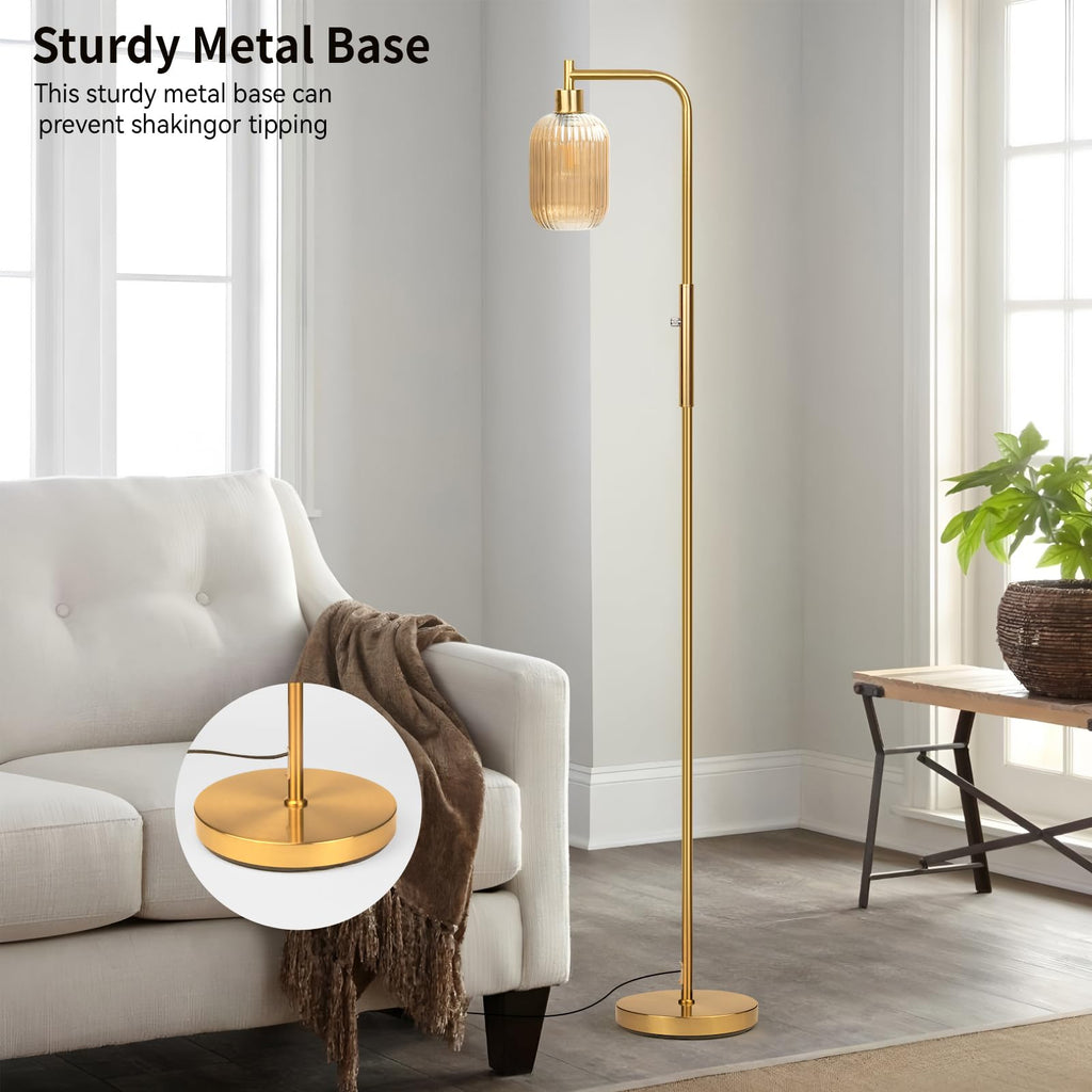 Glass Floor Lamp, Dimmer Standing Lamp with Green Ribbed Lampshade, 66" Tall Lamp & Gold Floor Lamp Study