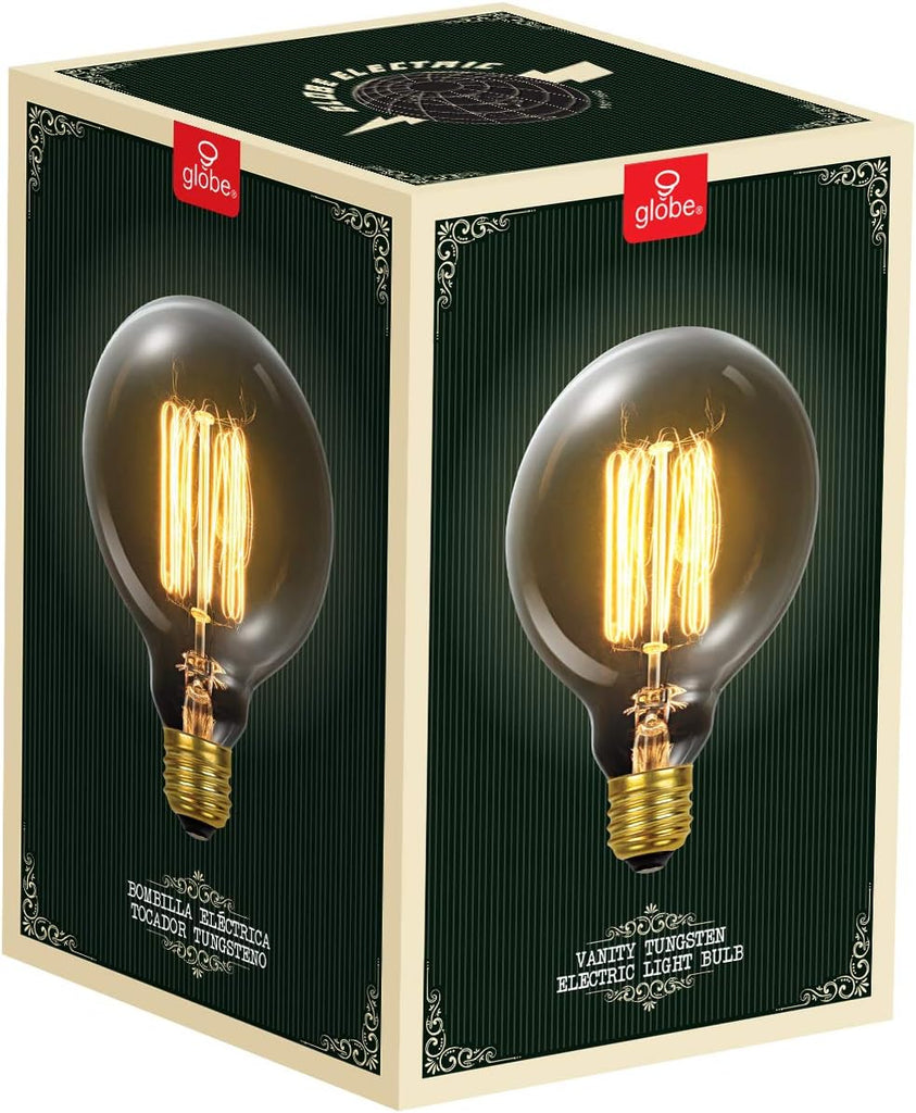 60W Vintage Edison G30 Vanity Tungsten Incandescent Filament Light Bulb, E26 Standard Base, 245 Lumens