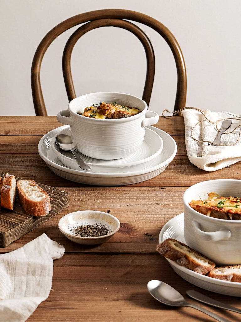 French Onion Soup Bowls with Handles, 28 oz, Set of 4, White