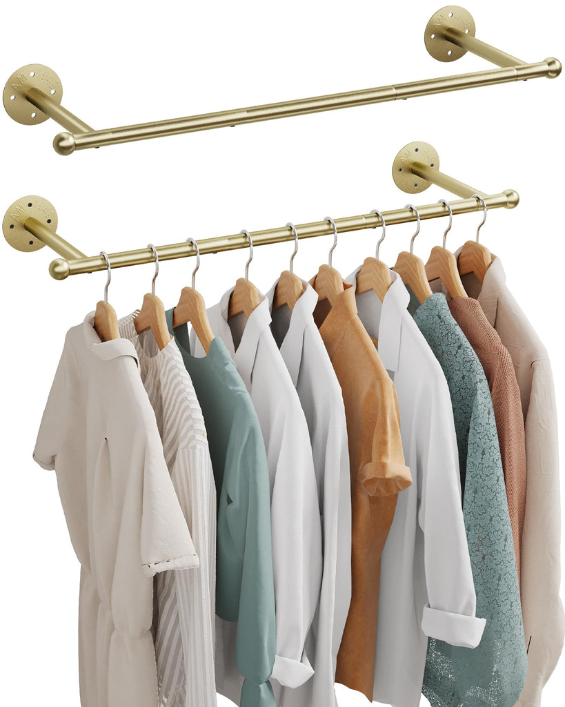 33" Industrial Pipe Clothing Rack, Wall Mounted Clothes Rack 2 Pack
