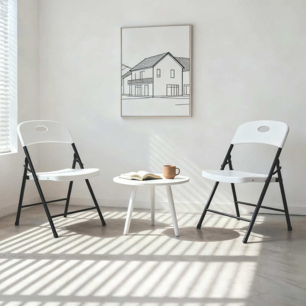 White Folding Chairs 6 Pack, Outdoor Portable Plastic Foldable Chairs with Metal Frame, 350lbs Capacity Heavy Duty