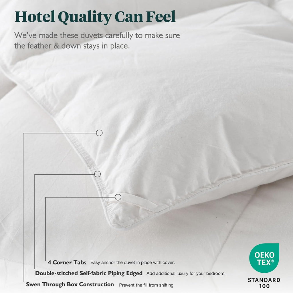 Feathers & Down Comforter, Organic Duvet Insert, 100% Cotton Shell, Ethically-sourced Feathers and D