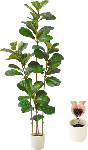 Artificial Fiddle Leaf Fig Tree 6ft Tall with White Planter