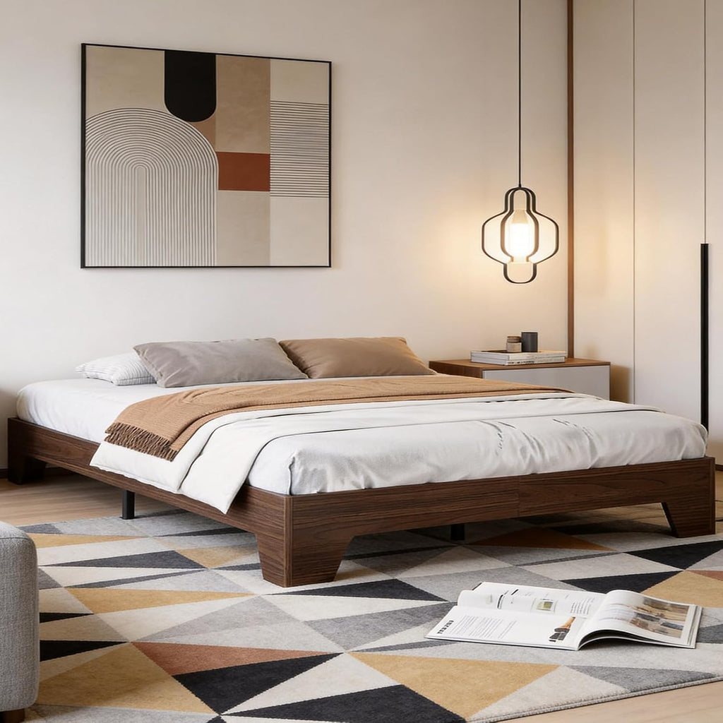 Platform Bed Frame, Minimalist Wood Bed Frame No Headboard Needed, Sturdy Low Profile Bed with