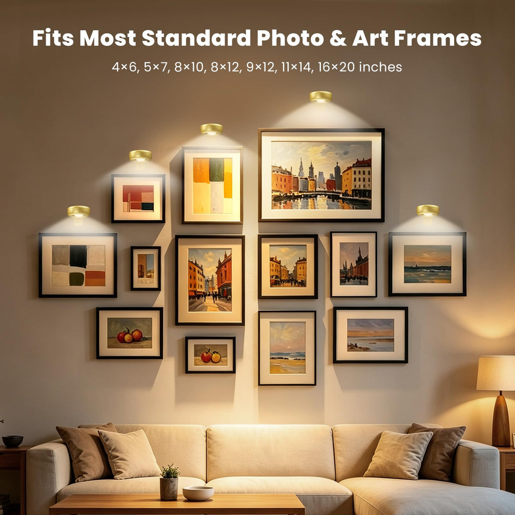 6Pack Picture Lights for Wall, 2000mAh Rechargeable Magnetic LED Art Display Lights with Remote Dimmable and Timer,3