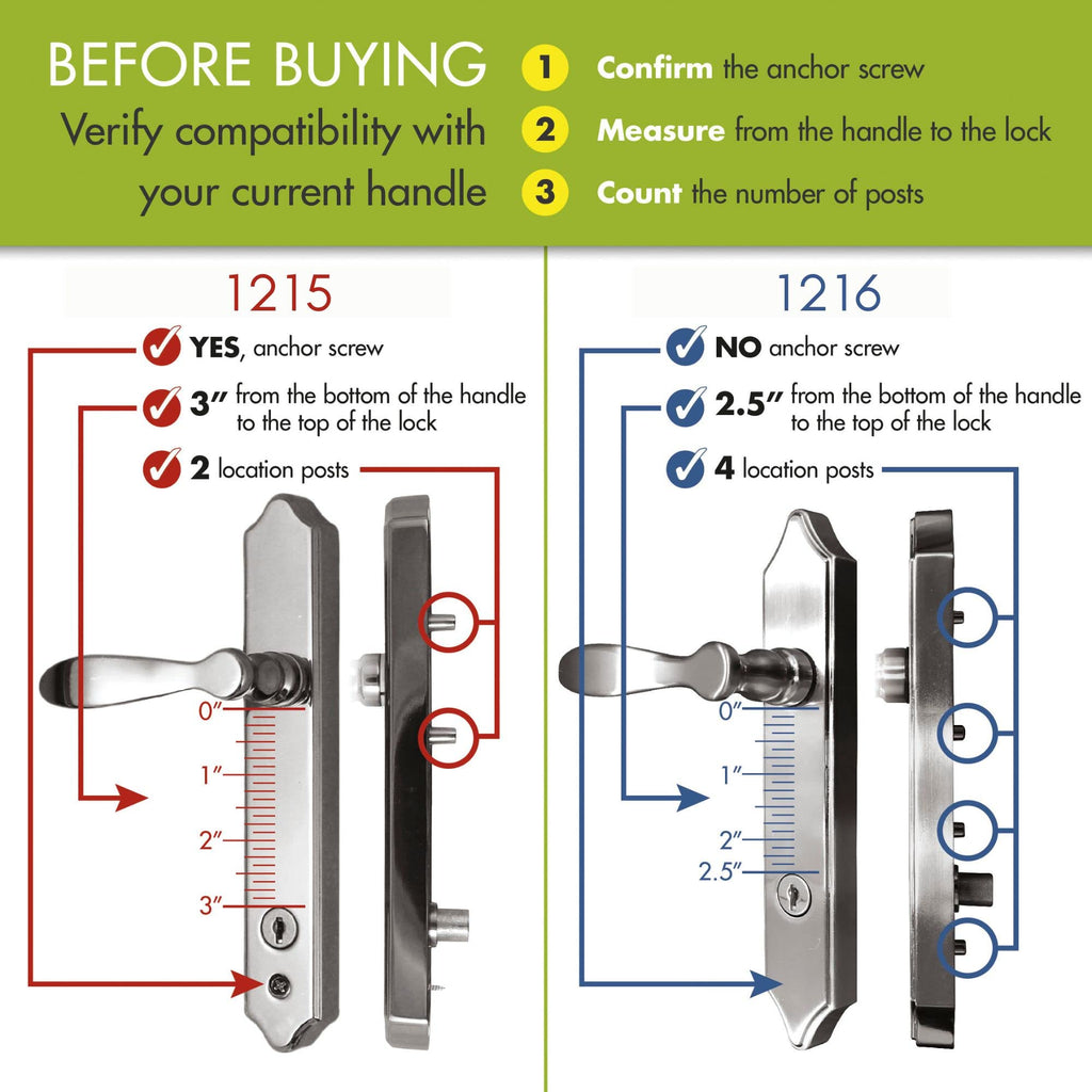 1216 Surface Mount Storm Door Handle with Lock and Key for 1 - 1 1⁄2 inches Thick Doors (Antique Brass, 4-Posts)