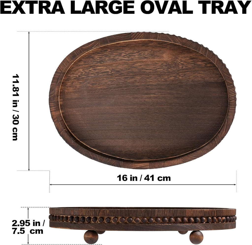 Wooden Decorative Tray for Table: 16×11.8in Wood Beaded Tray | Decor Tray for Coffee Table/Home/Living Room/Bathroom