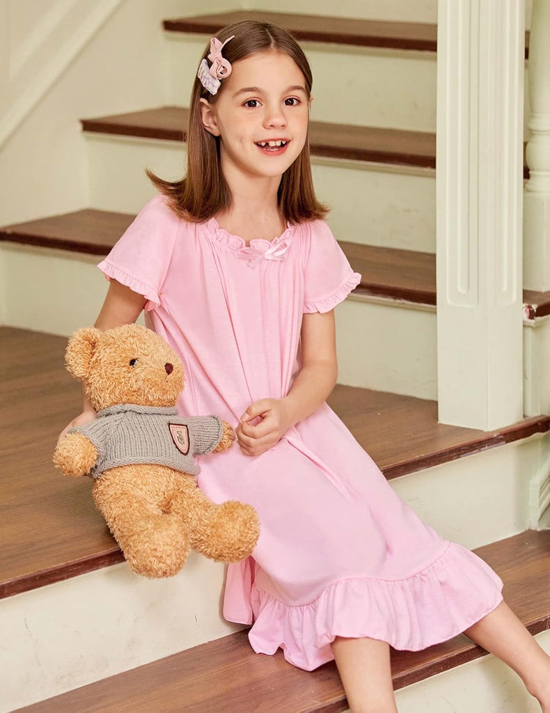 Girls Nightgowns Short Sleeve Sleepwear Soft Princess Pajama Dress