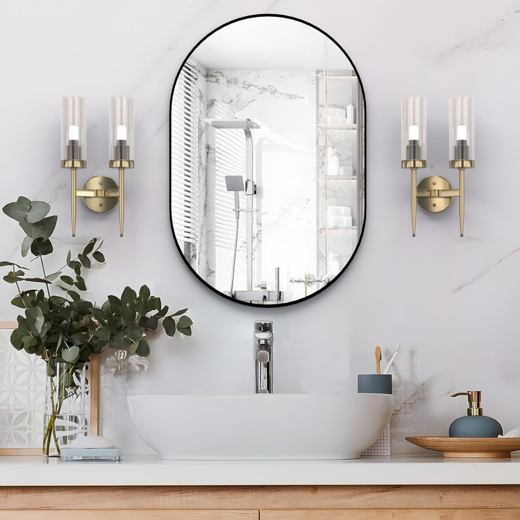 Oval Bathroom Mirror Wall Vanity Oval Mirrors, 20"x30" Black Bathroom Mirrors for Over Sink Pill Mirrors Capsule Wall
