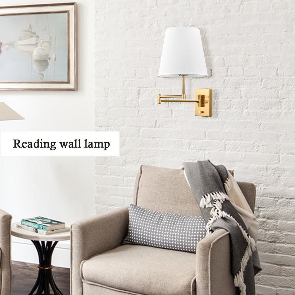 Gold Swing Arm Wall Lamp Brass Wall Sconces with Linen Shade