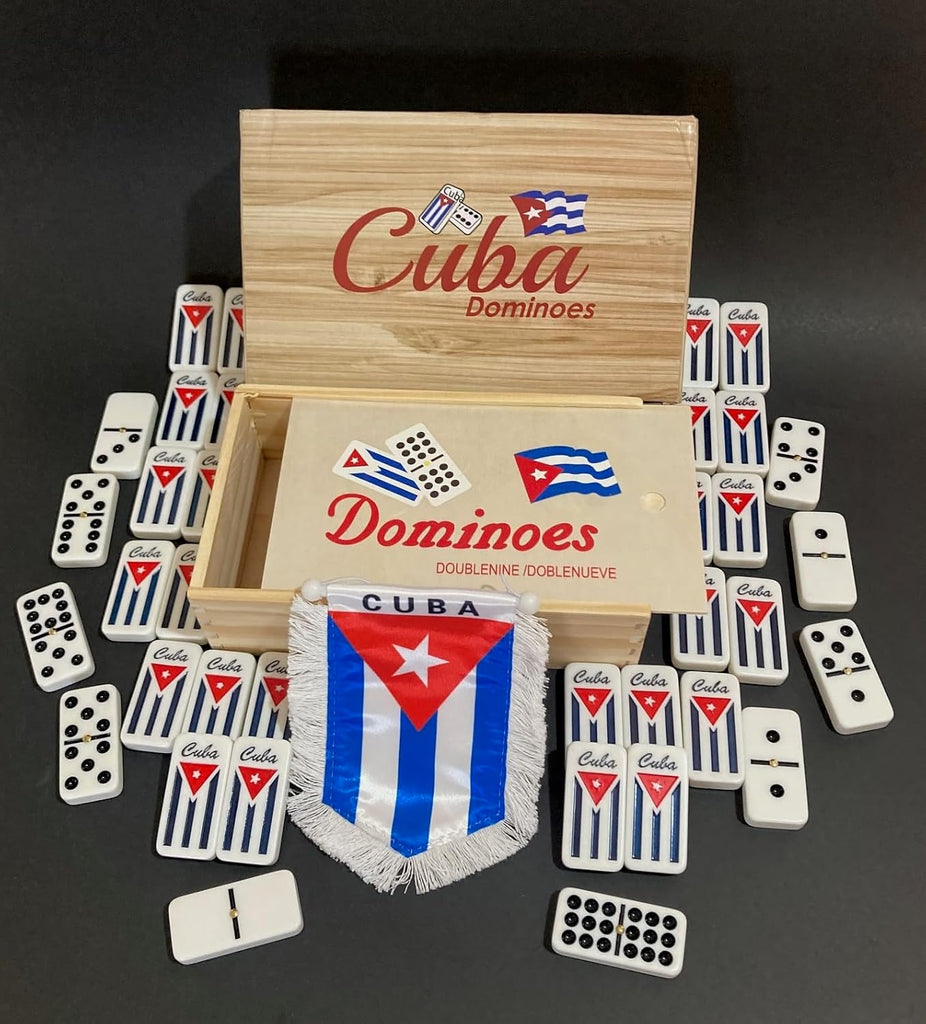Cuban Dominoes Adult Size Double Nine Set with Wooden Box and Cuban Flag