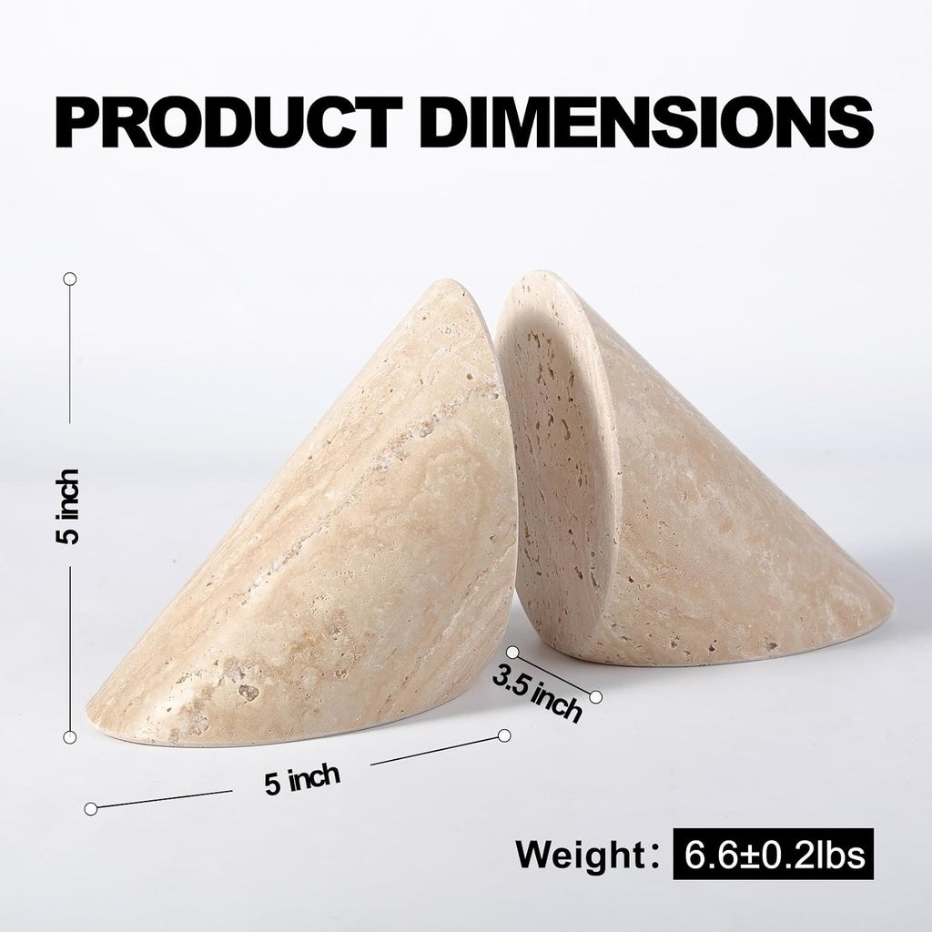 Natural Marble Bookends for Shelves, Travertine Decorative Book Ends for Heavy Books, Heavy Duty Stone Book Holders