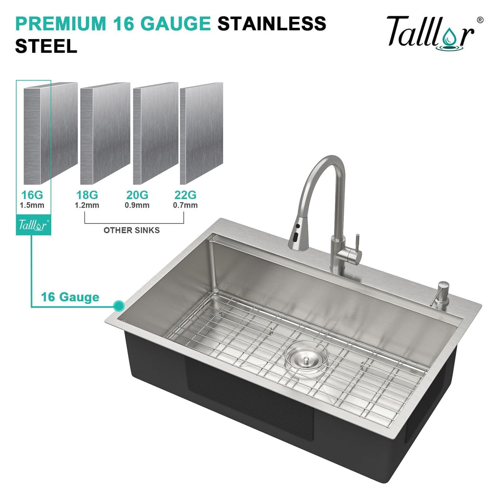 33x22 Drop Sink with Faucet Combo - 33 Inch Kitchen Sinks Drop In 16 Gauge Stainless Steel Topmount Single Bowl