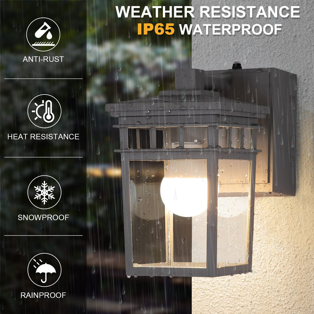 Outdoor Wall Sconce, Dusk to Dawn Porch Light with GFCI Outlet Built in