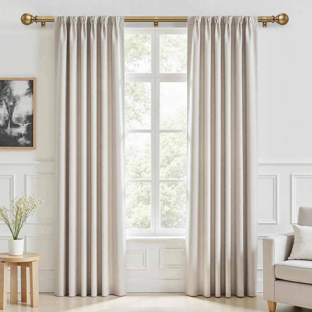 Brush Gold Curtain Rods for Windows 32 to 90 Inch, 1 Inch Brass Heavy Duty Curtain Rods Adjustable and Easy