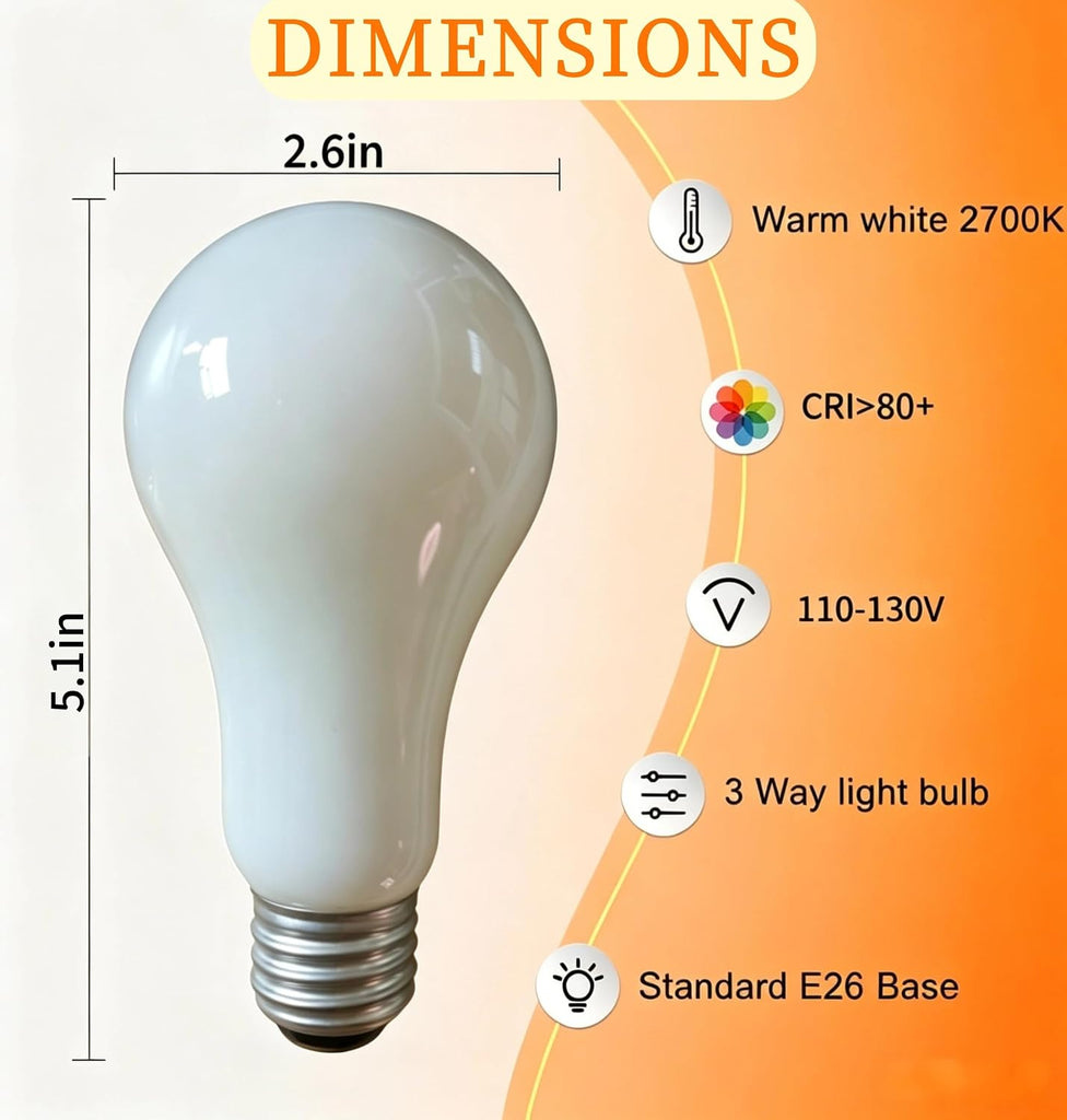 3-Way Light Bulbs, Three Way Bulb,50/100/150 Watt Incandescent Light Bulbs, Soft White 2700K, Incandescent A19 Light