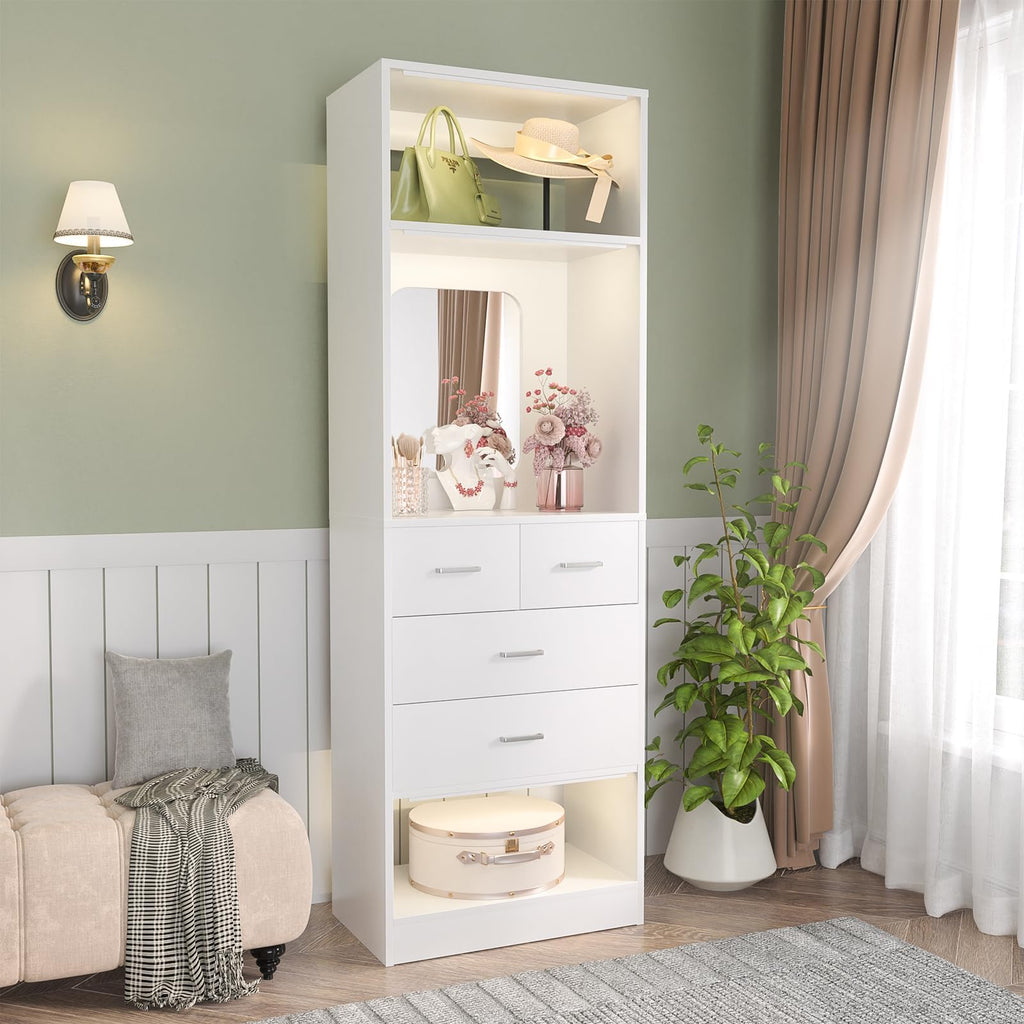 25" Closet System with 4 Drawers and Mirror, 2FT Closet Organizer