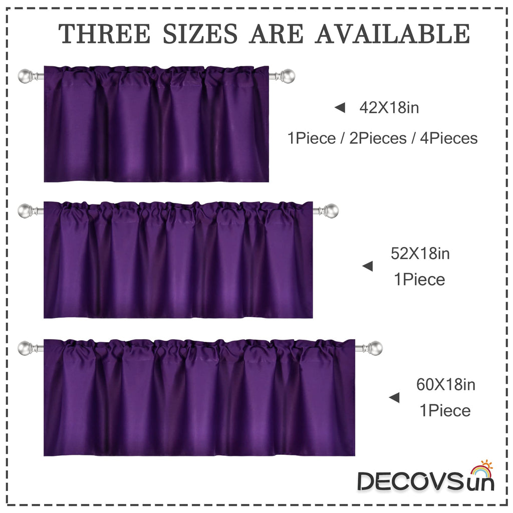 Purple Valance for Windows 60x18 Inch Solid Thermal Insulated Blackout Rod Pocket Kitchen Short Curtain Toppers