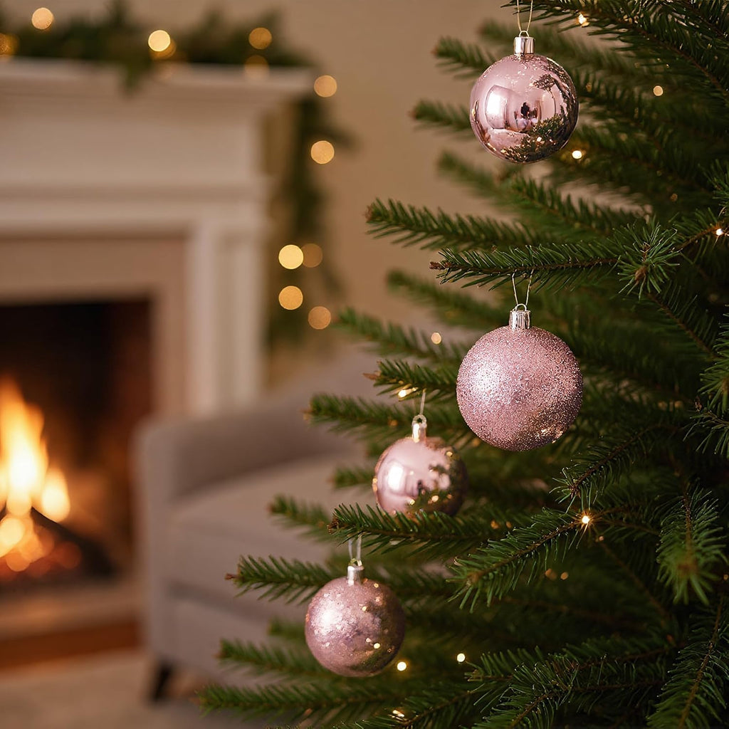 4cm/1.57" Shatterproof Christmas Balls Ornaments, Pre-Strung Hanging Xmas Tree Decorations, 3 Styles Holiday - Set of 24