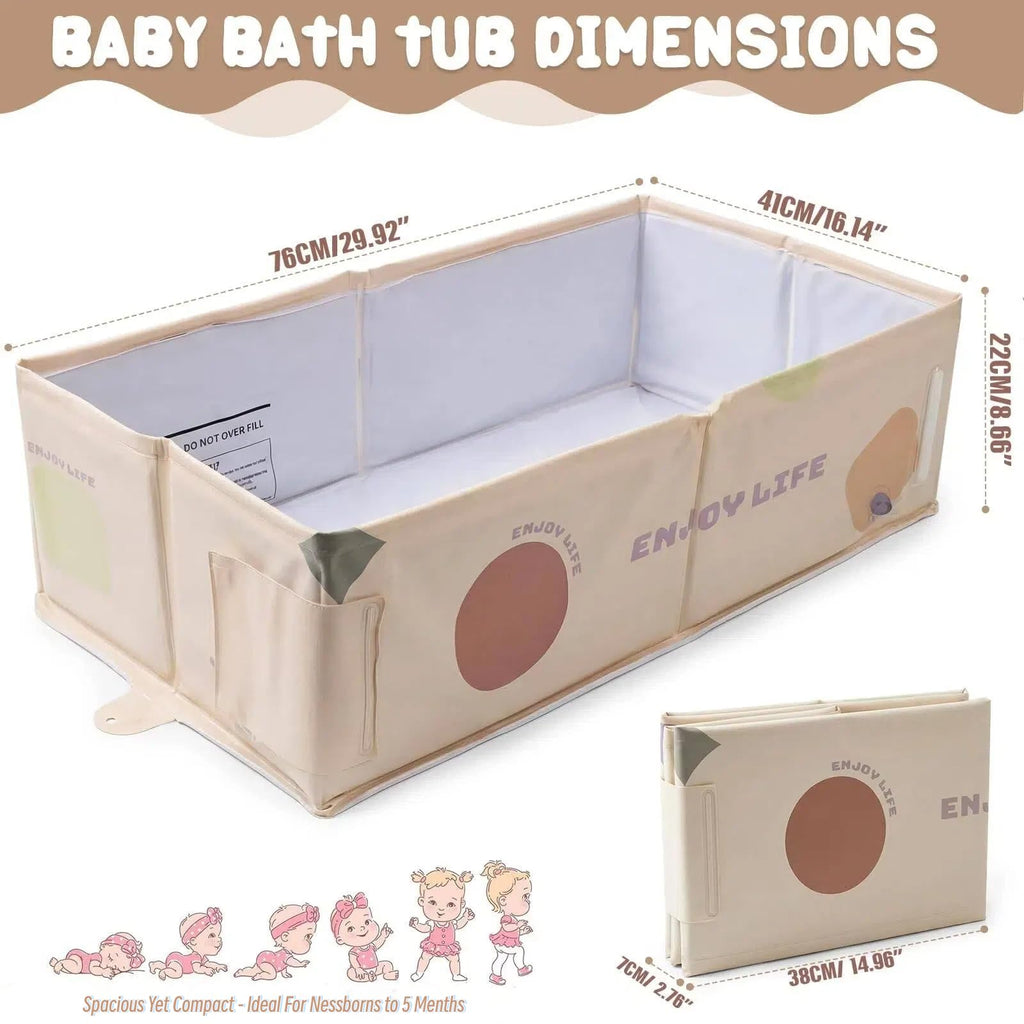 Foldable Baby Bathtub for 0-5 Years, Large and Portable, Beige