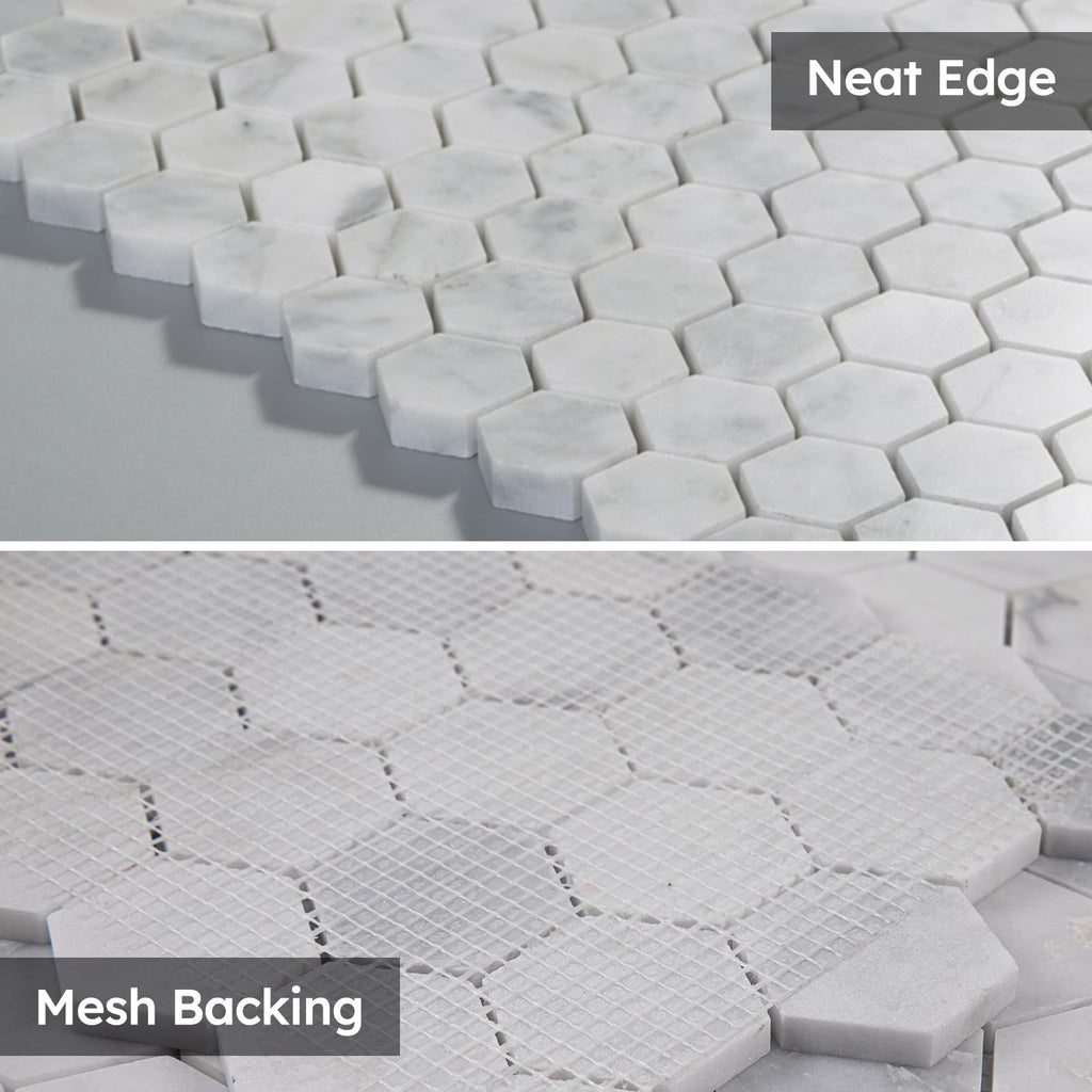White Marble Mosaic Tile,1 Inch Hexagon, Honed, 5 Sheets
