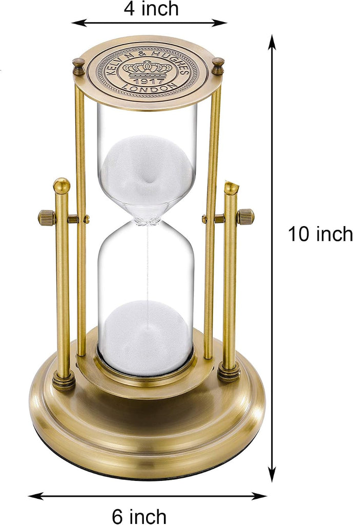 Antique 60 Minute Hourglass, 360° Revolving Sand Timer, Large Brass Sand Clock, White Sand Watch, Vintage Reloj De